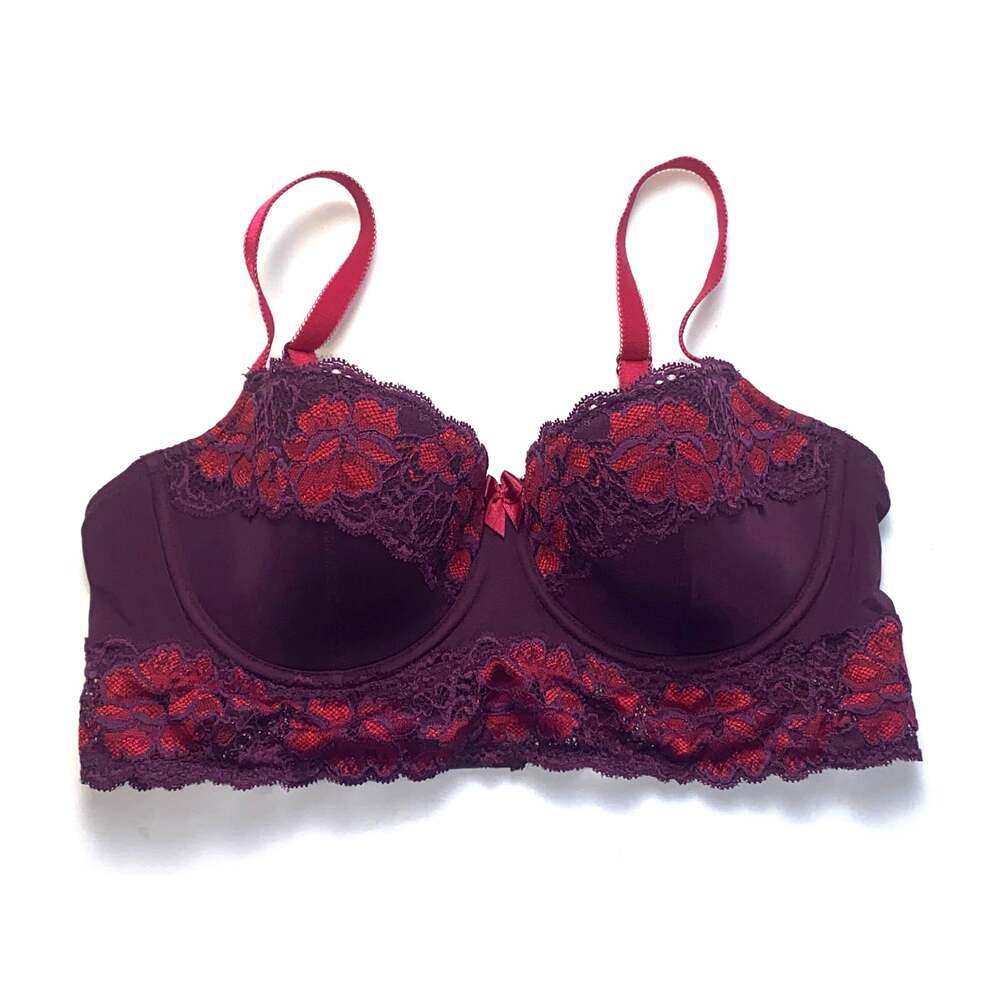 Adore Me Burgundy Red Lace Bustier Pushup Bra Women's Size 36C